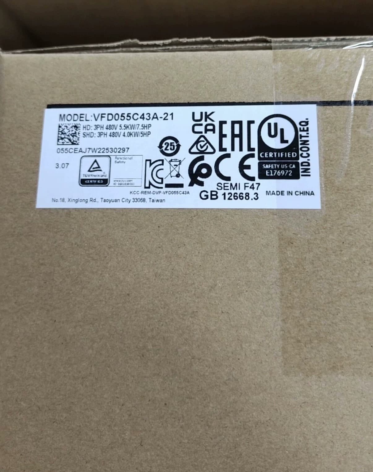 100% brand new original and genuine Delta VFD055C43A-21  Frequency converters Drive Servo Motor