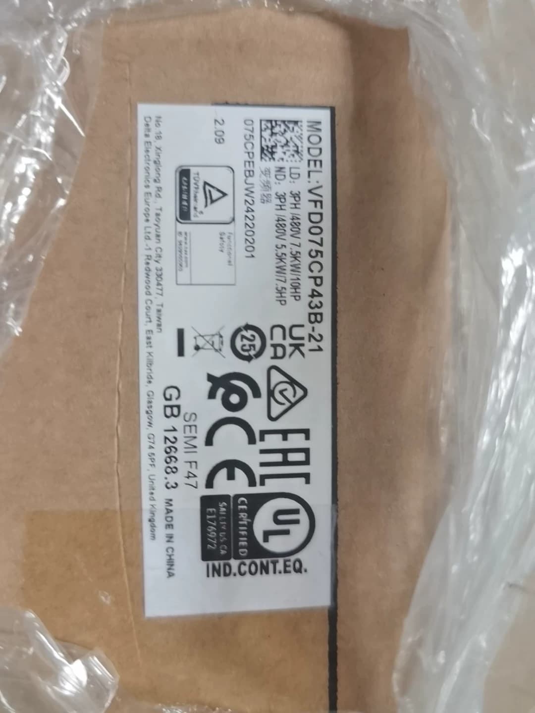 100% brand new, original and genuine Delta VFD075CP43B-21 380V 7.5KW Frequency converters Drive Servo Motor