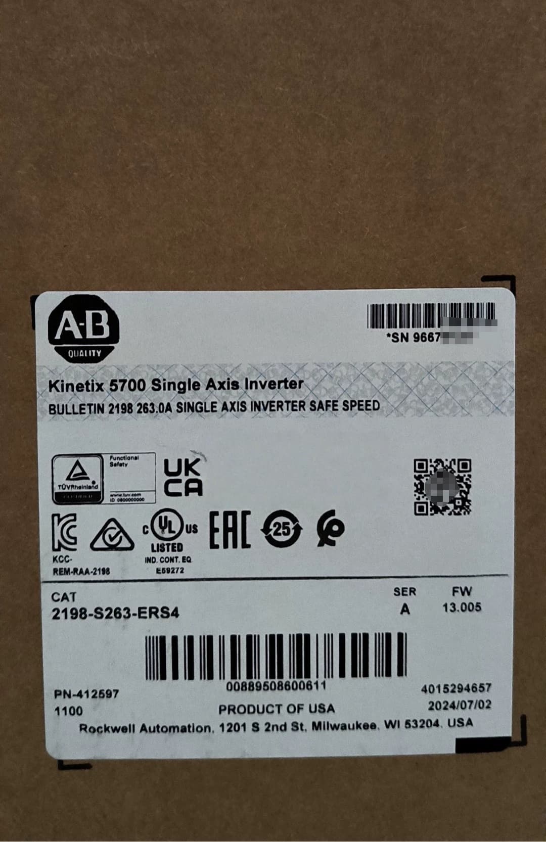 2198-S263-ERS4 Kinetix 5700 servo, brand new and genuine