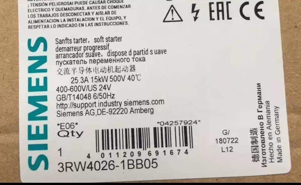 Brand-new, genuine, factory-direct Siemens 3RW4026-1BB05 Soft Starter SIRIUS SOFT STARTER