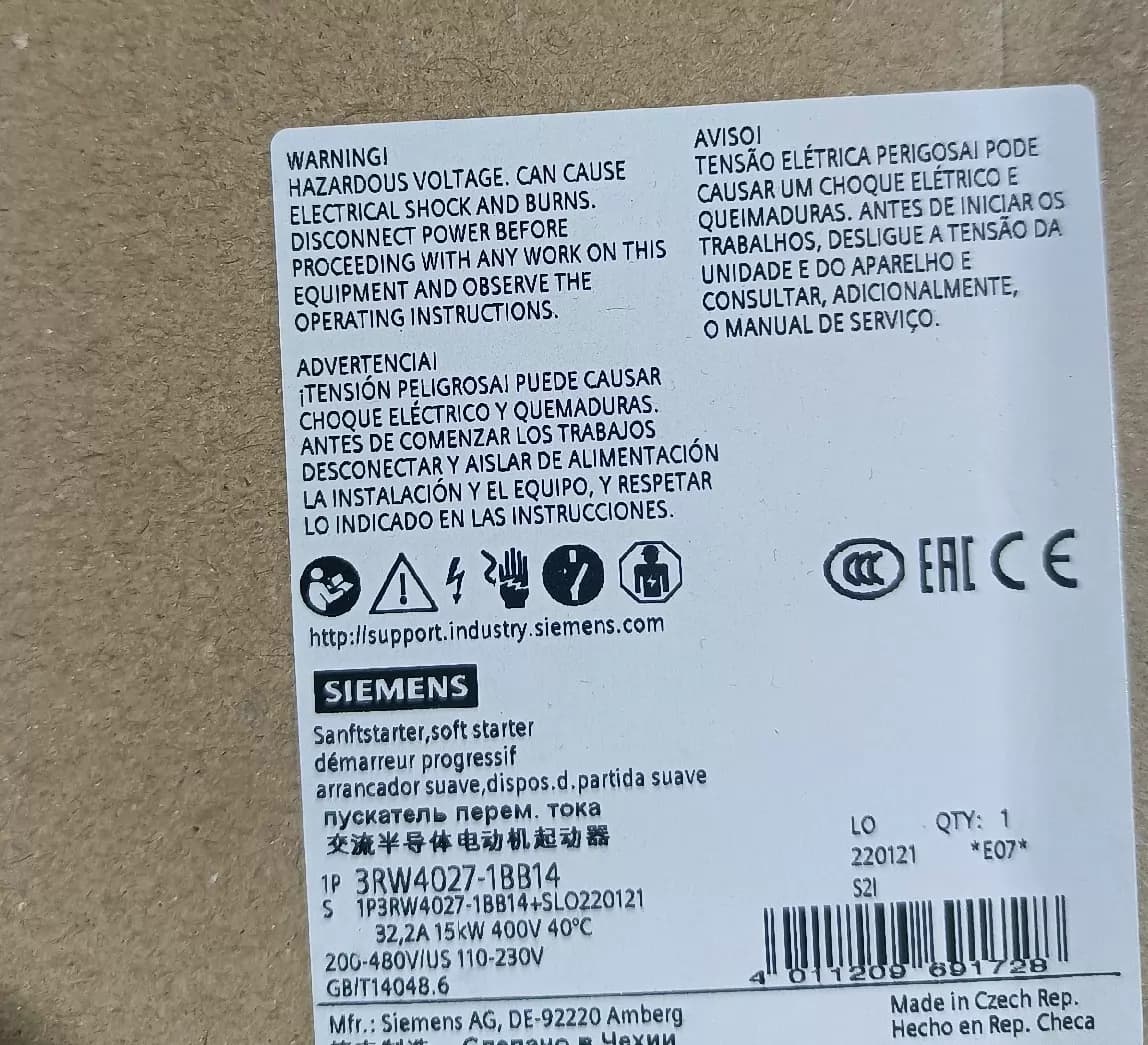 Brand-new, genuine, factory-direct Siemens 3RW4027-1BB14 Soft Starter SIRIUS SOFT STARTER