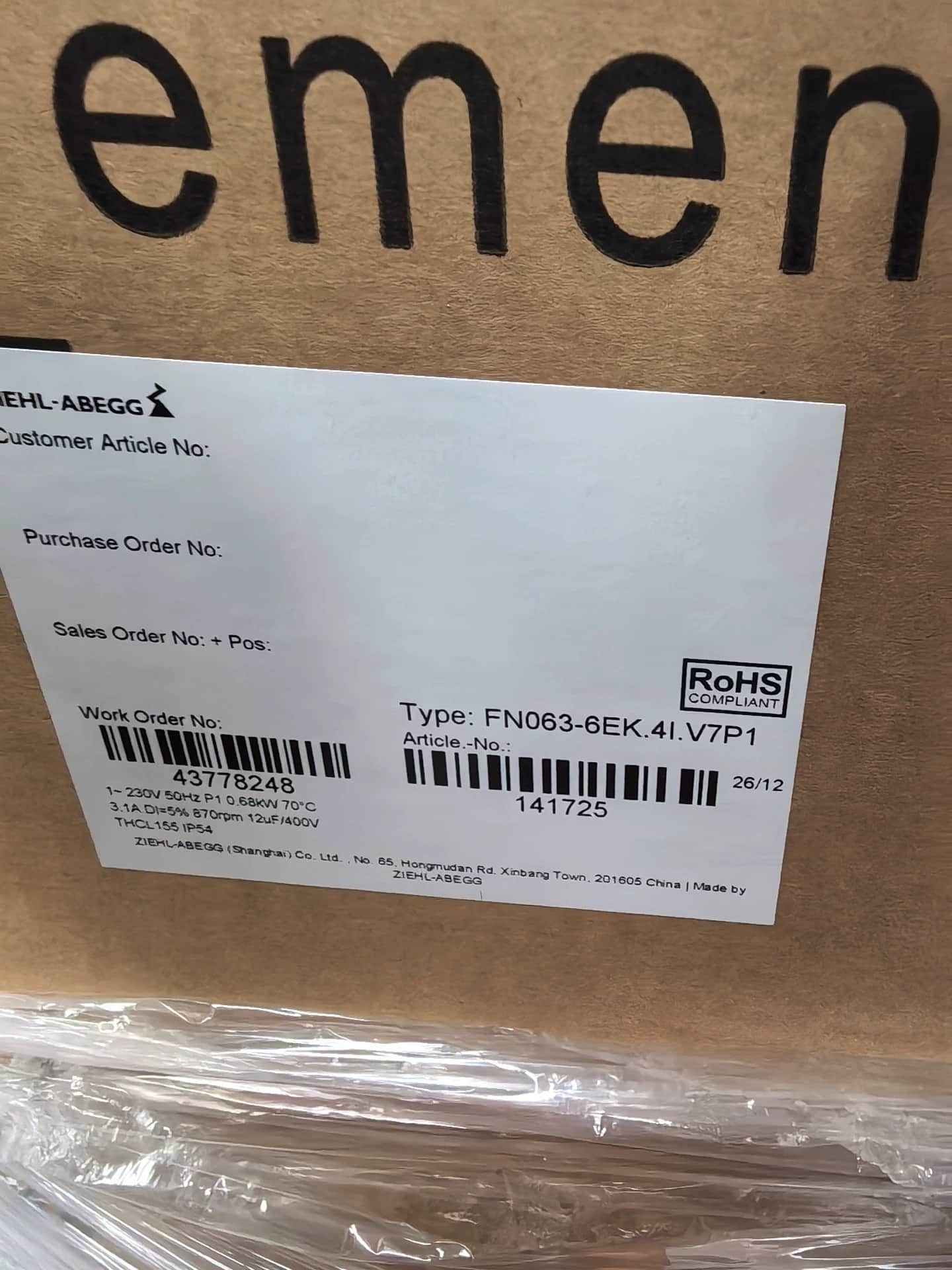 Brand-New ZIEHL-ABEGG FN063-6EK.4I.V7P1 Centrifugal Fan Compact Axial Fan Fast Shipping